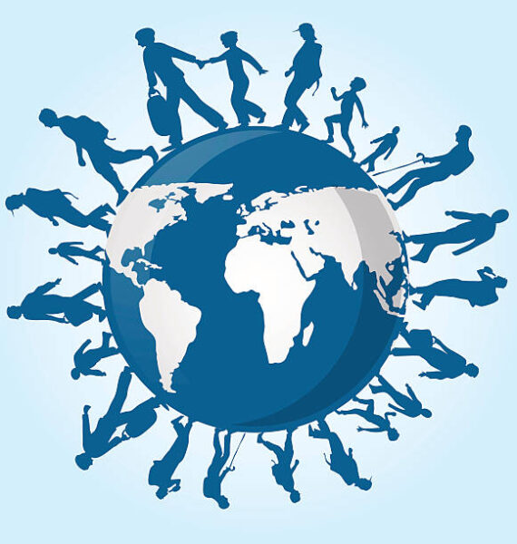 immigration people on world map background